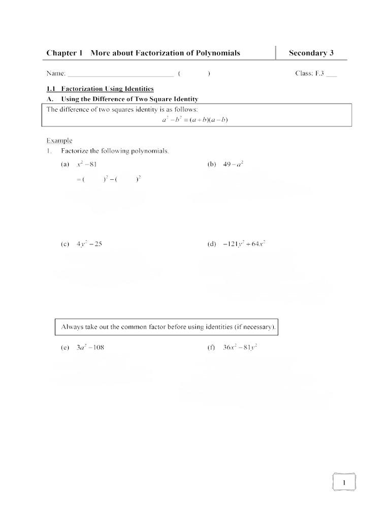 (U) Ch1 - More About Factorization of Polynomials - PDF 7 | PDF