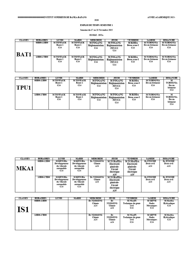 Emploi du temps semestre 1 2025-2026 | PDF | Électricité | Électronique