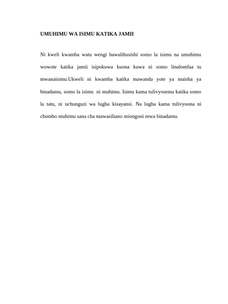 Umuhimu Wa Isimu Katika Jamii | PDF