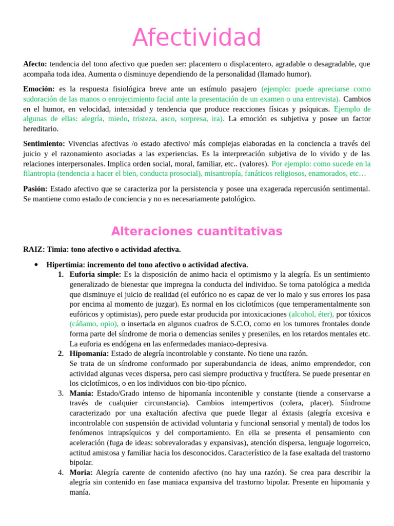 Tipos y Alteraciones de la Afectividad | PDF | Manía | Las emociones