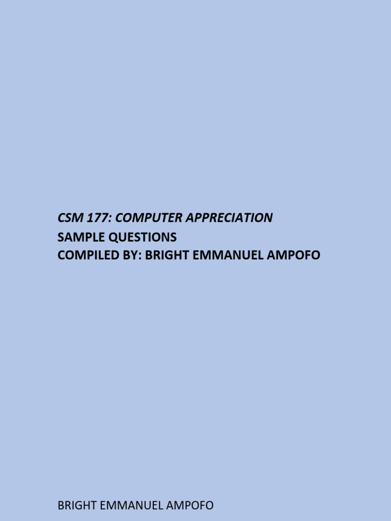 Computer Appreciation Sample Questions | PDF | Computer Data Storage ...