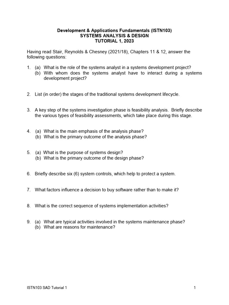 Istn103 2023 Sad Tutorial 1 | PDF | Information Technology | Computing