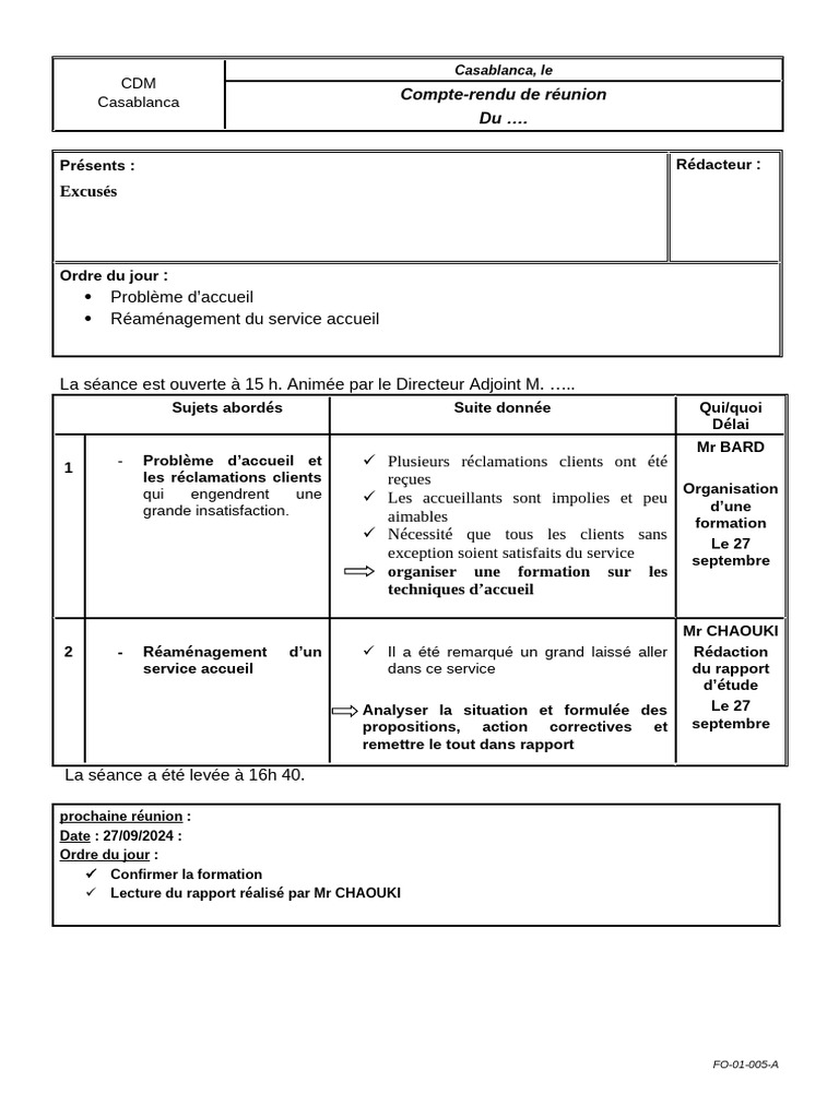 Compte-rendu réunion service accueil | PDF