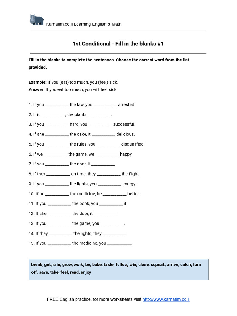 Conditionals 1st Fill in the Blanks 1 | PDF