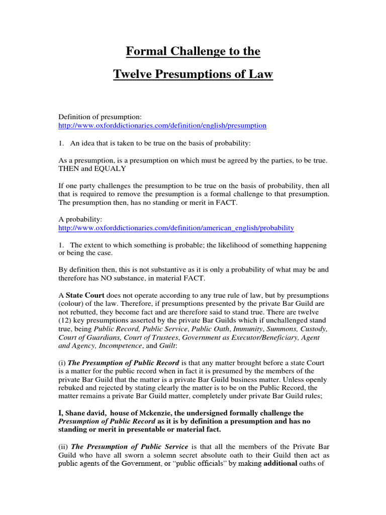 Formal Challenge to the Twelve Presumpti (1) | PDF | Arrest | Summons