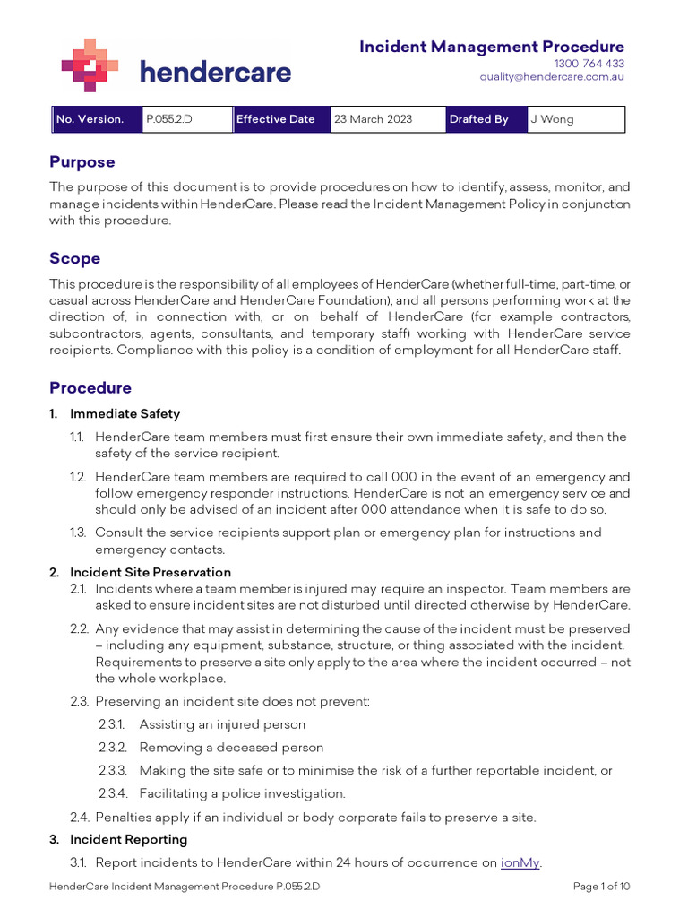 HenderCare Incident Management Guide | PDF | Assault | Occupational ...