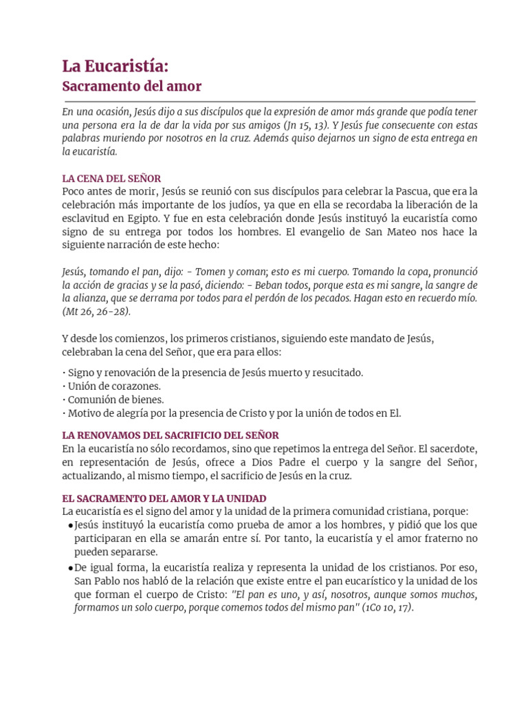 Eucaristía: Sacramento de Amor y Unidad | PDF | eucaristía | Jesús
