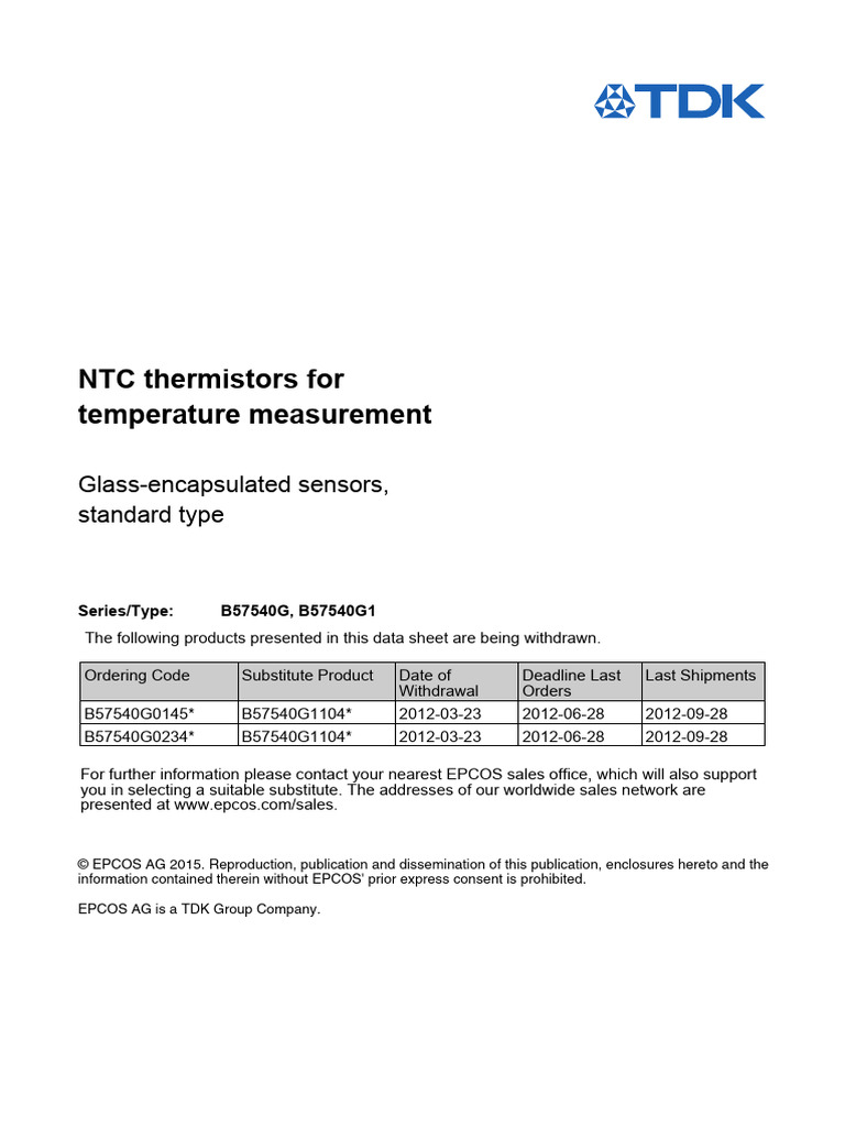 Glass Enc Sensors B57540 G540 G1540 | PDF | Thermodynamics | Continuum ...