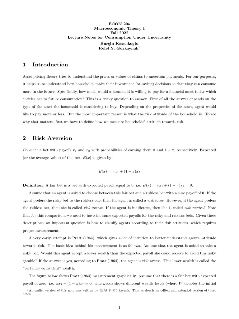 Consumption and Risk Aversion in Economics | PDF | Risk Aversion | Utility