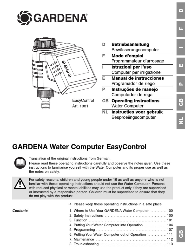 GARDENA EasyControl Water Computer Guide | PDF | Water | Fire Sprinkler ...