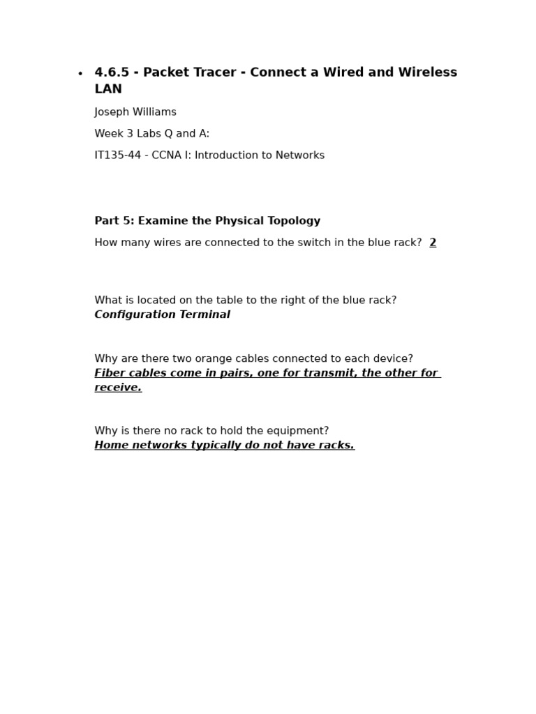 4.6.5 - Packet Tracer_Week 3_Q and A | PDF