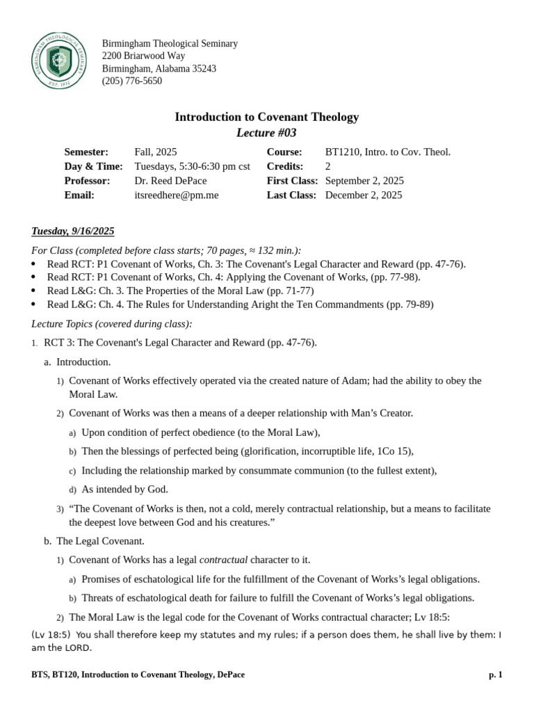 Introduction to Covenant Theology Lecture | PDF | Covenant Theology ...