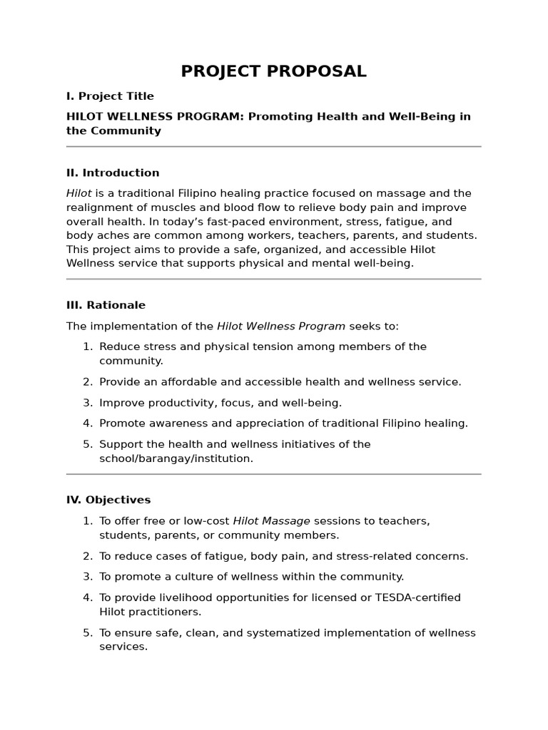 Hilot Wellness Program Proposal | PDF | Massage | Health Care