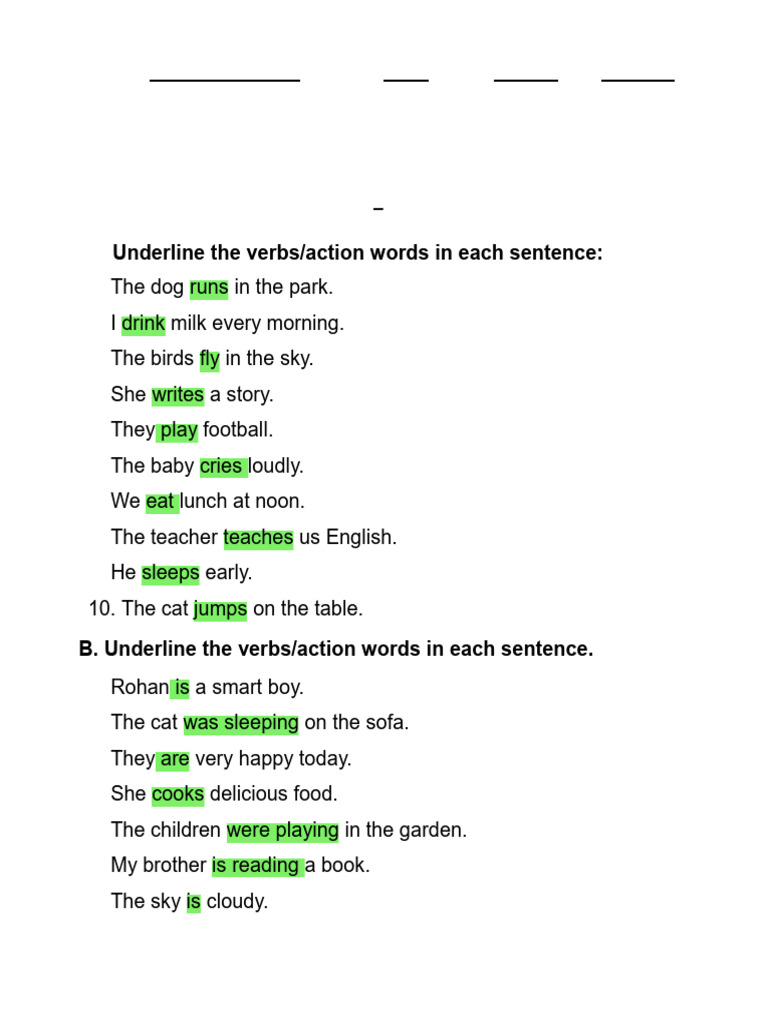 Answers Revision Assignment - Verbs (1) | PDF