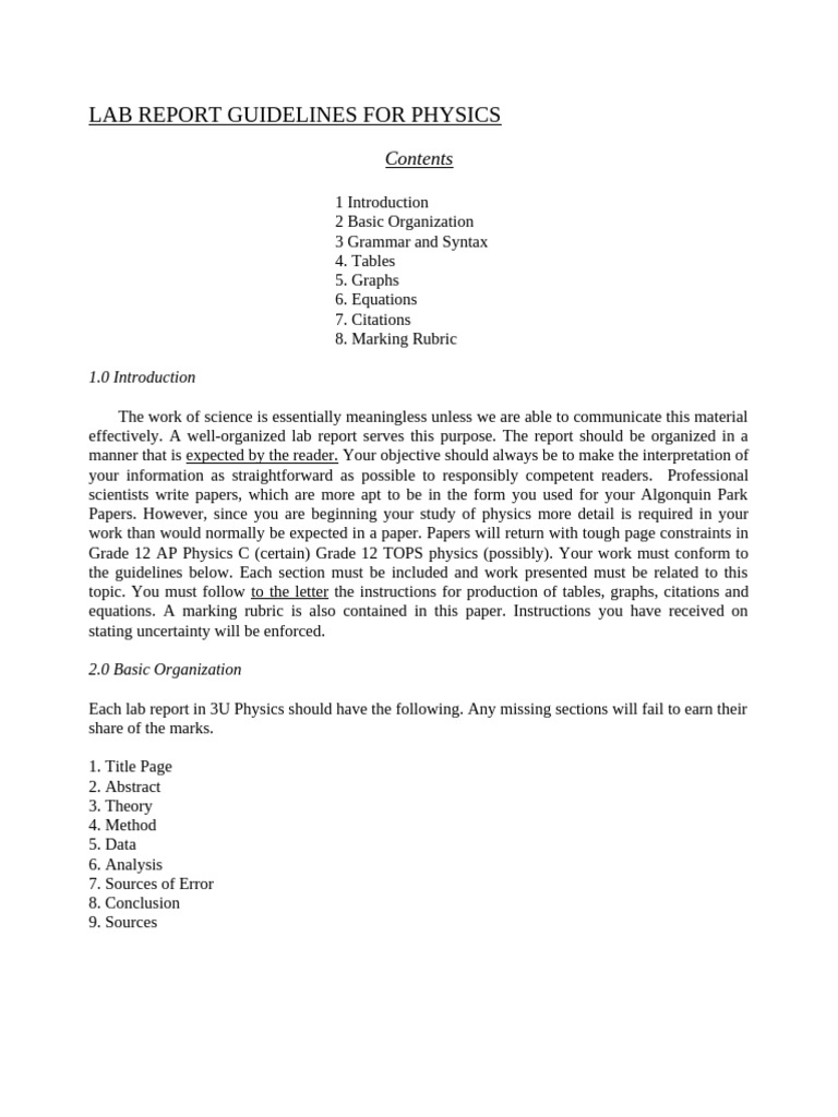 Lab Report Guidelines For Physics | PDF | Experiment | Abstract (Summary)