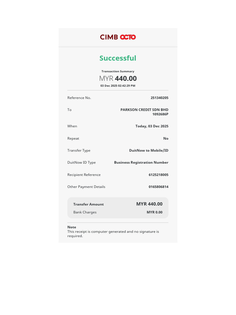 MYR 440 Transaction Summary Receipt | PDF