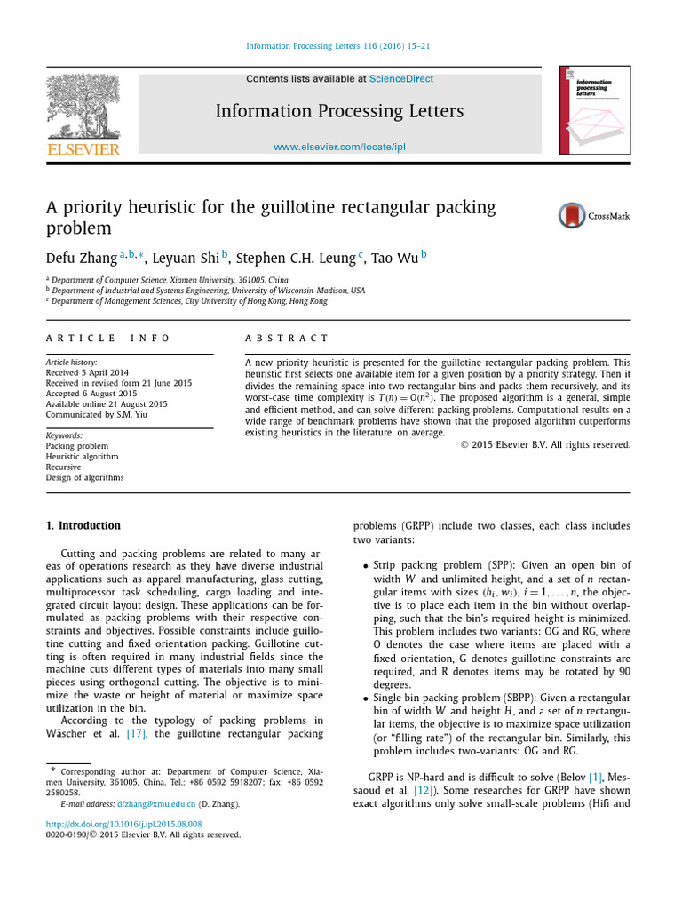 The Guillotine Rectangular Packing Problem | PDF | Algorithms ...