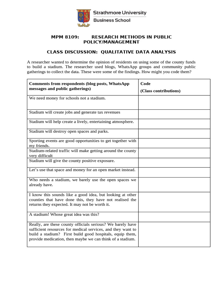 MPM Qualitative Data Analysis - Coding Exercise | PDF