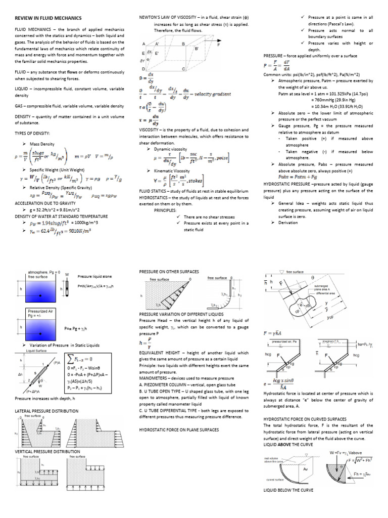 Fluid Mechanics Overview and Principles | PDF | Pressure | Liquids