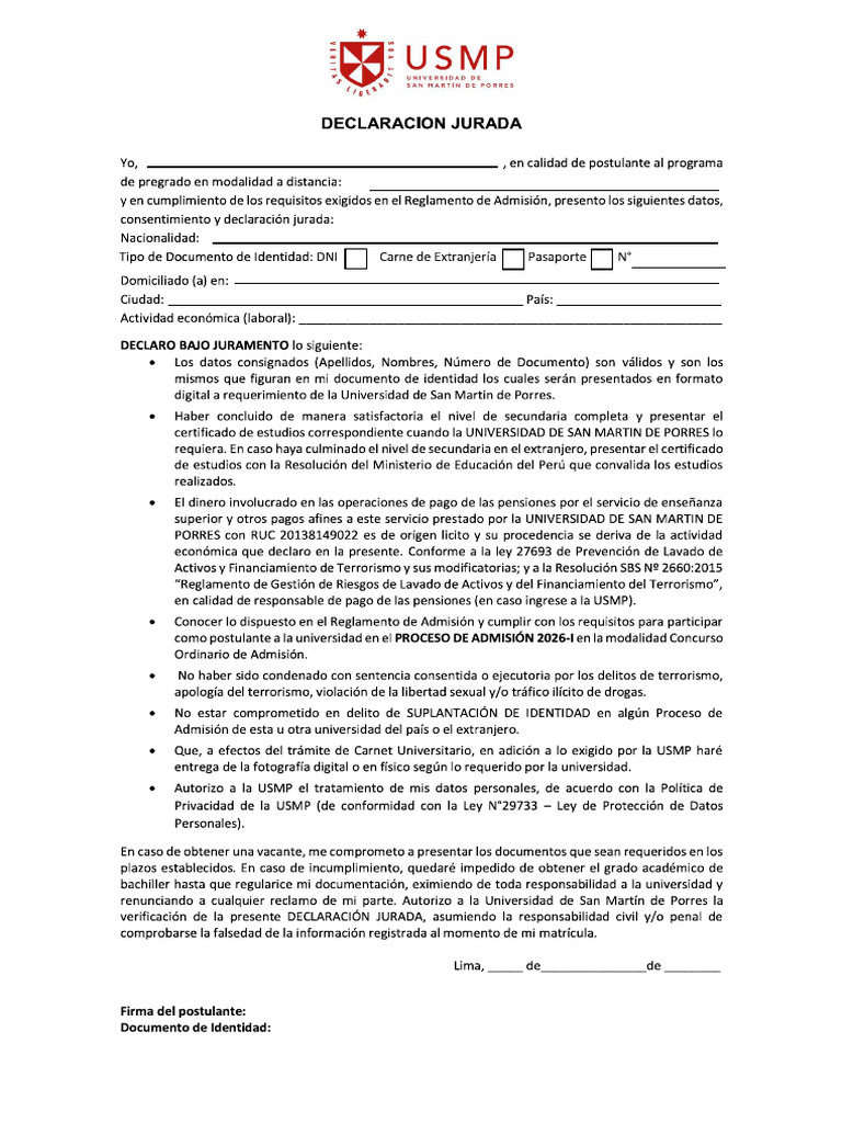 Declaracion Jurada Actual 2026 | PDF