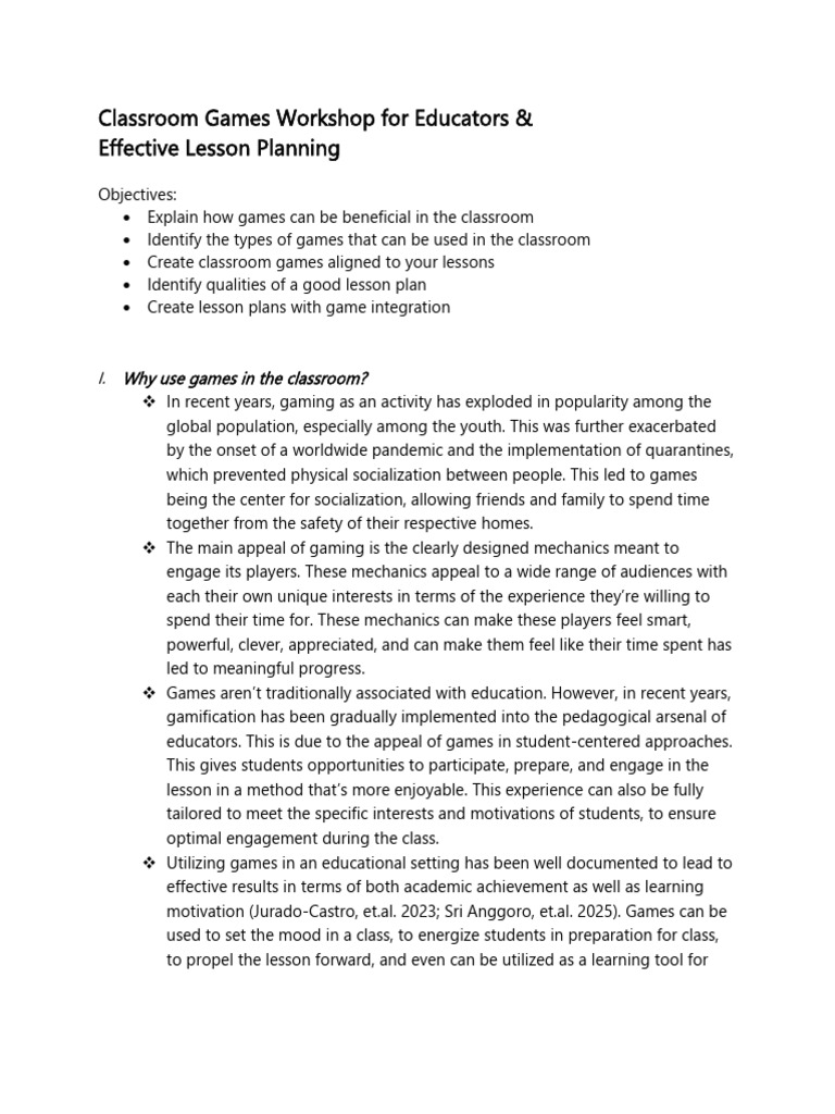 Classroom Games for Engaging Lessons | PDF | Lesson Plan | Teachers