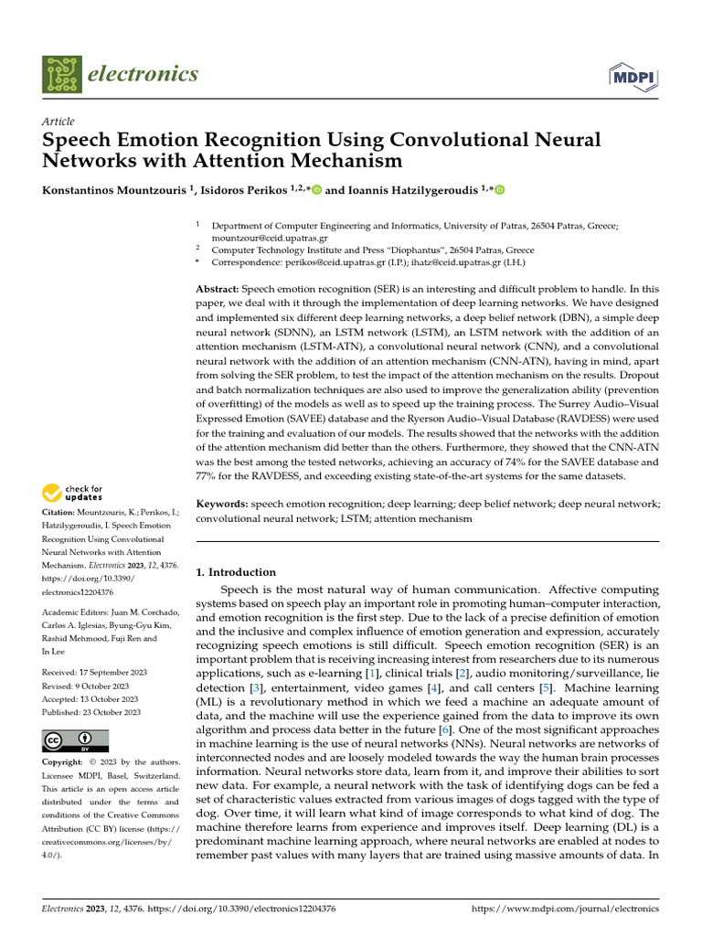 Speech Emotion Recognition with CNNs | PDF | Deep Learning | Machine ...