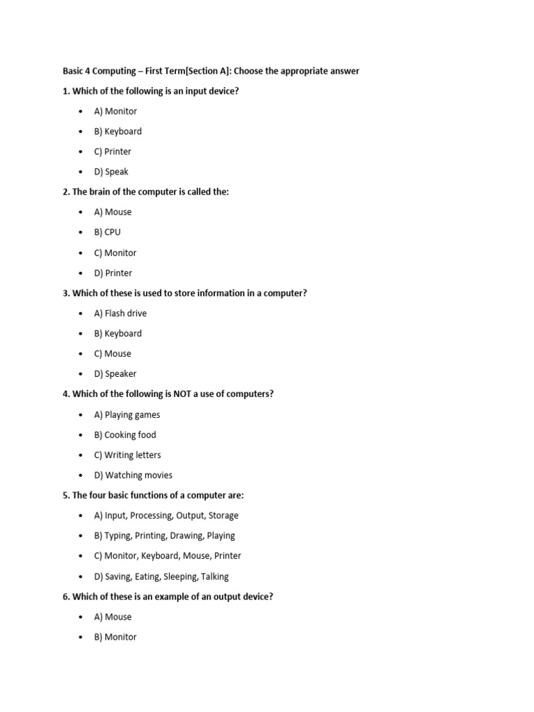Basic 4 Computing 2025 Refined | PDF | Computer Keyboard | Computer Monitor