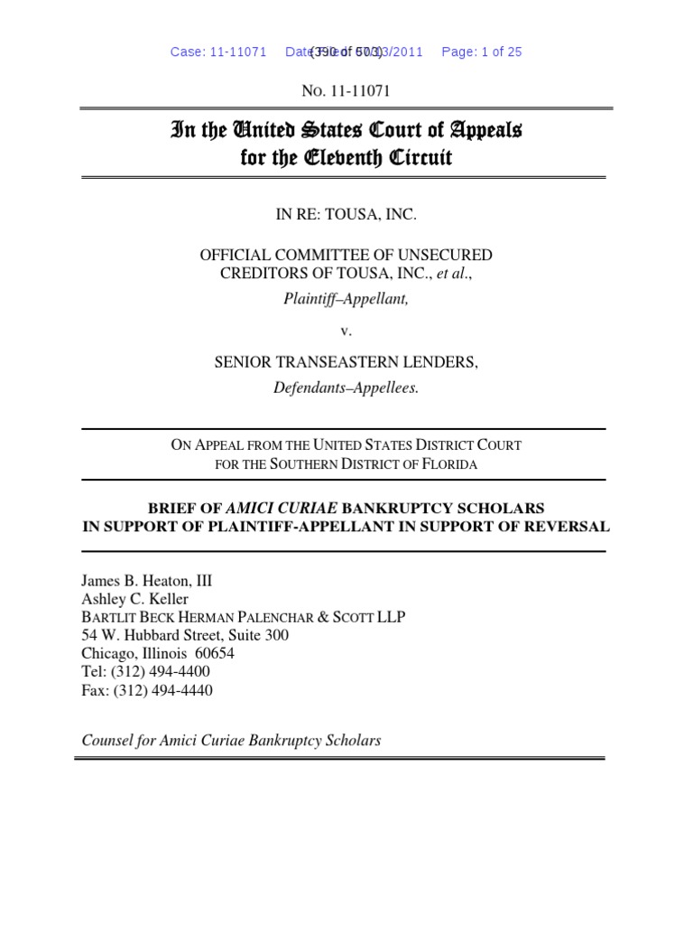 Bankruptcy Scholars Amicus Brief Bankruptcy Amicus Curiae