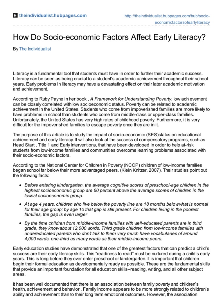 Socio-Economic Impact on Early Literacy | PDF | Socioeconomic Status ...