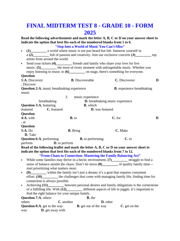 E10 - Practice Test For The Final Exam - No8 | PDF | Psychological ...