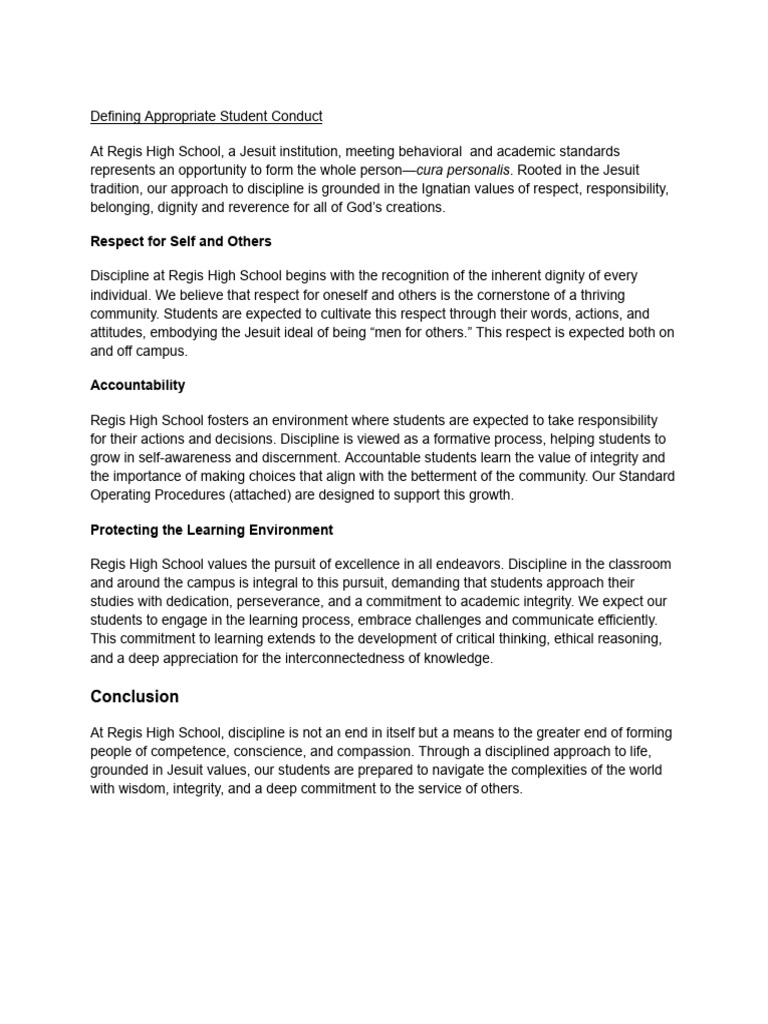 Student Conduct Guidelines at Regis High School | PDF | Disciplines ...