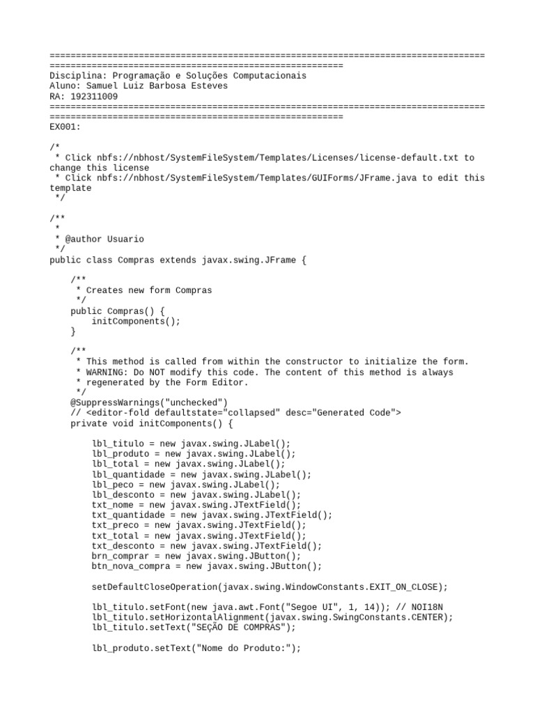 Sistema de Compras em Java | PDF | Java (Programming Language ...