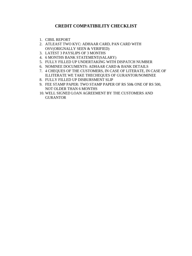 Credit Compatibility Checklist Guide | PDF