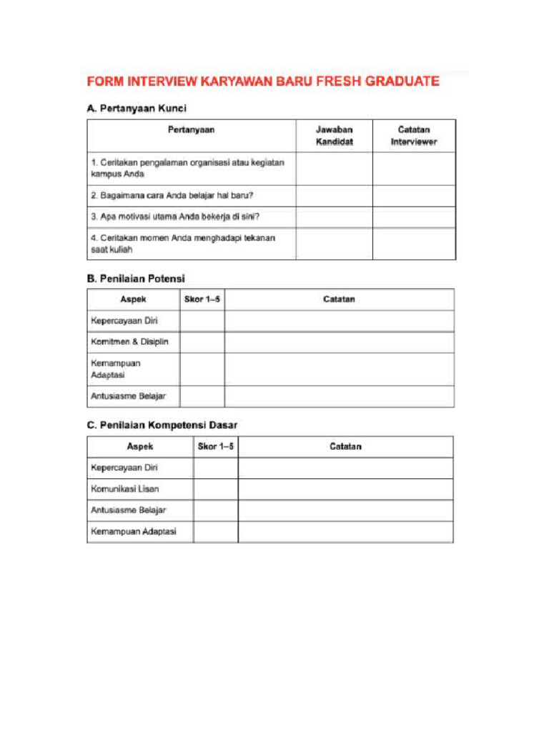 Form Interview Untuk Fresh Graduate | PDF