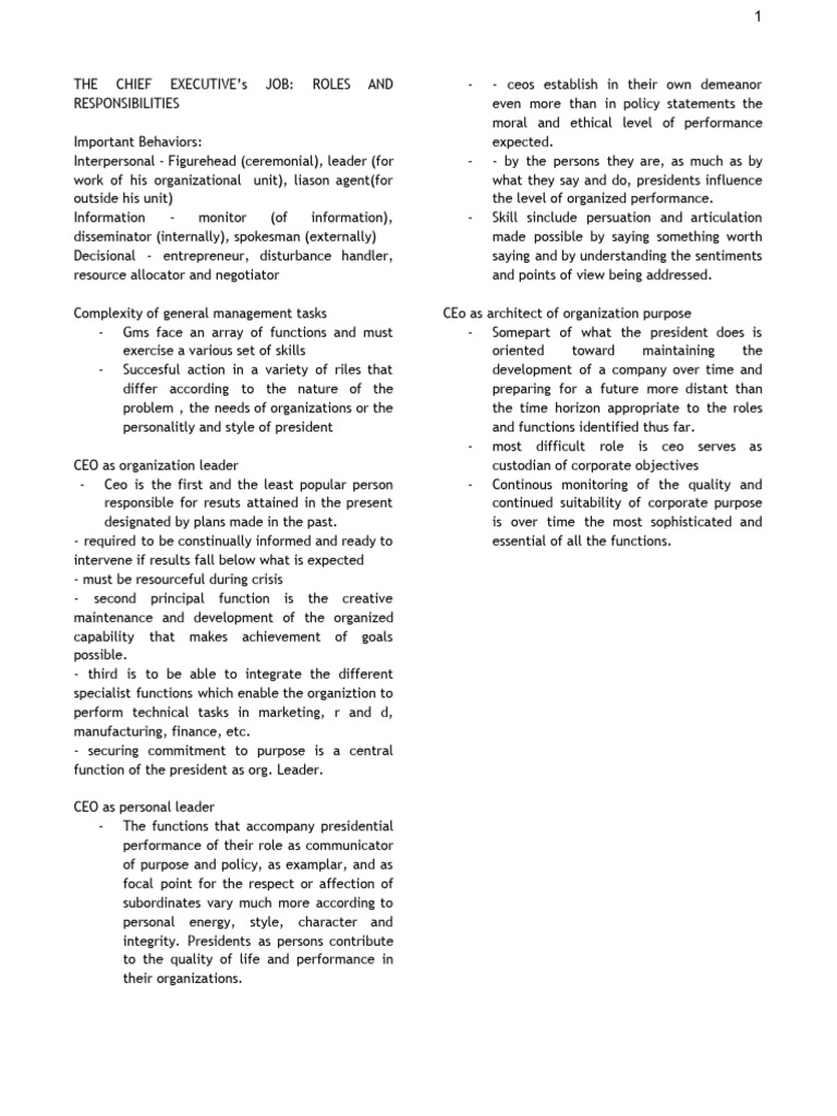 CEO Roles and Responsibilities Explained | PDF | Strategic Management ...