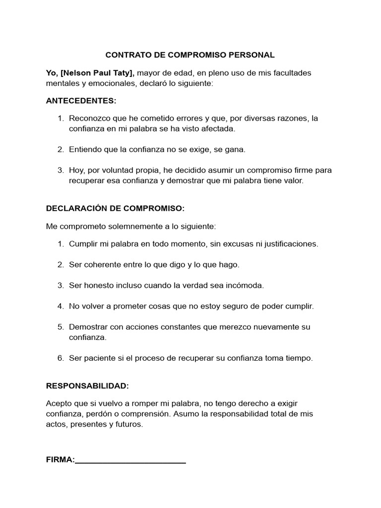 Compromiso Personal de Recuperación de Confianza | PDF