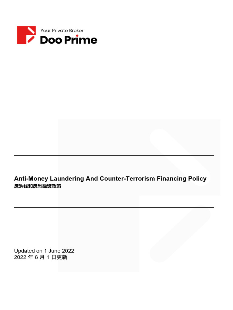 1655977037174AML and CTF Policy (Doo Prime) | PDF | Terrorism Financing |  Money Laundering