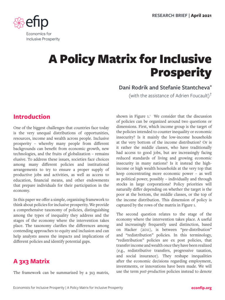 Policy Matrix for Inclusive Prosperity | PDF | Taxes | Employment