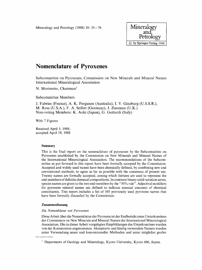 Morimoto - 1988 - Nomenclature of Pyroxenes | PDF | Classification Of ...