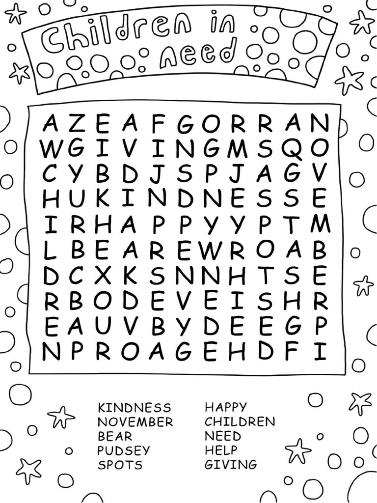 Children in Need Wordsearch Capitals | PDF
