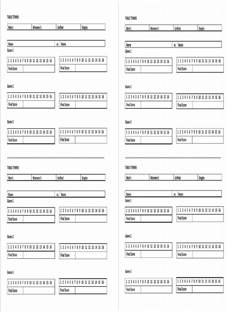 Table Tennis Score Sheet | PDF