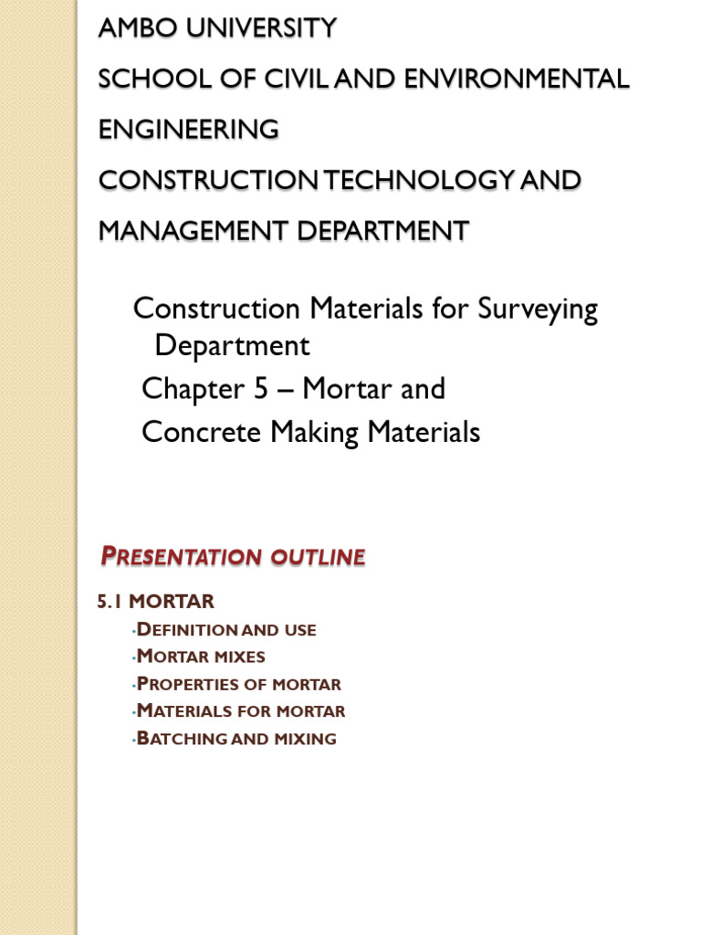 Mortar and Concrete Materials Guide | PDF | Concrete | Mortar (Masonry)