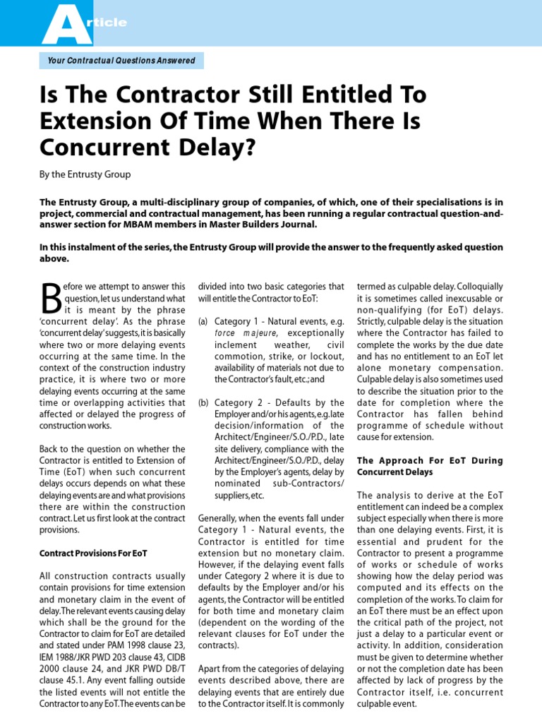 Concurrent Delay and EoT in Contracts | PDF | Finance & Money Management