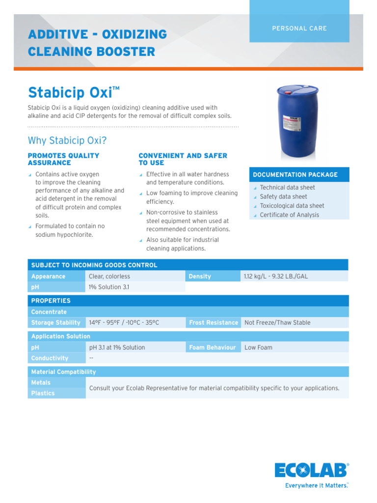 Stabicip Oxi™: Liquid Oxygen Cleaning Additive | PDF | Detergent | Soil