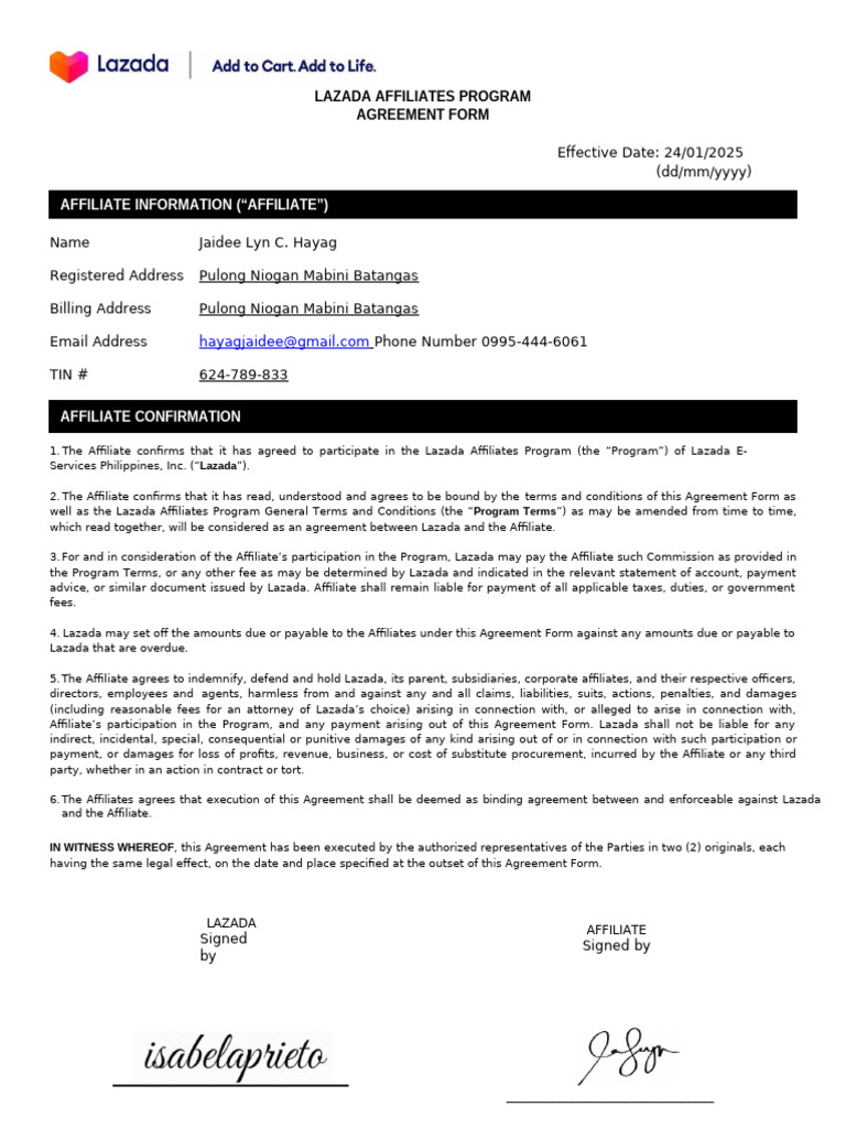 Affiliate Information (
