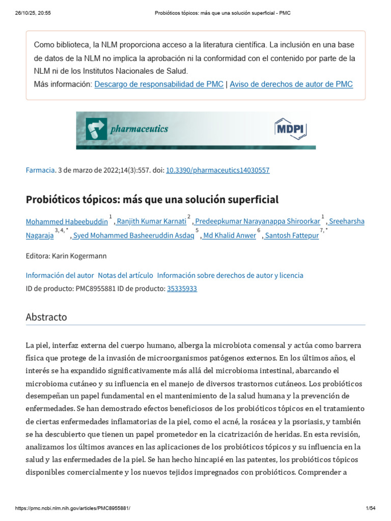 Beneficios de los probióticos tópicos en la piel | PDF | Psoriasis ...