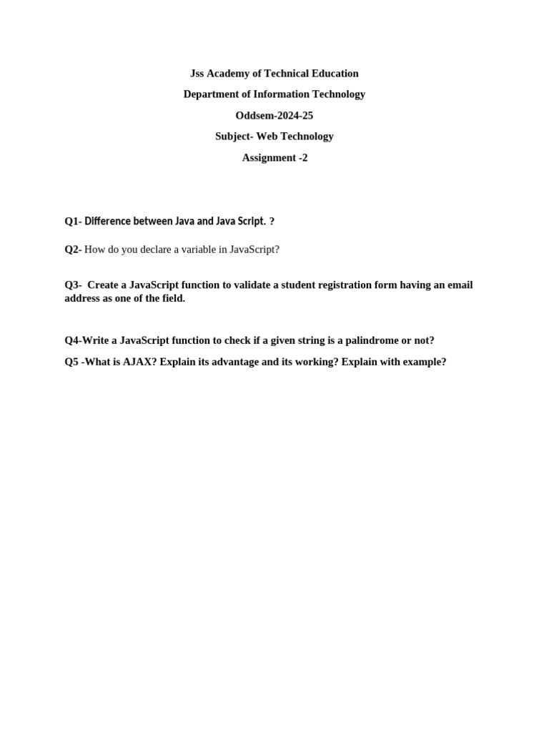 Web Technology Assignment on JavaScript | PDF