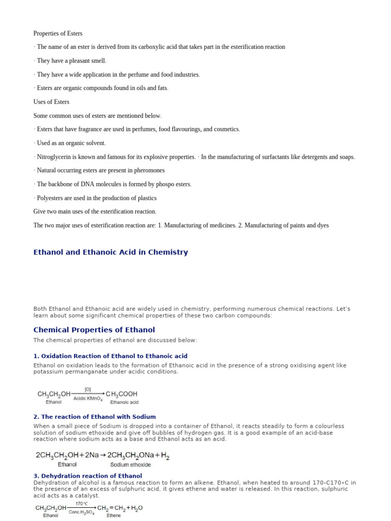 Properties and Uses of Esters and Acids | PDF | Ester | Ethanol