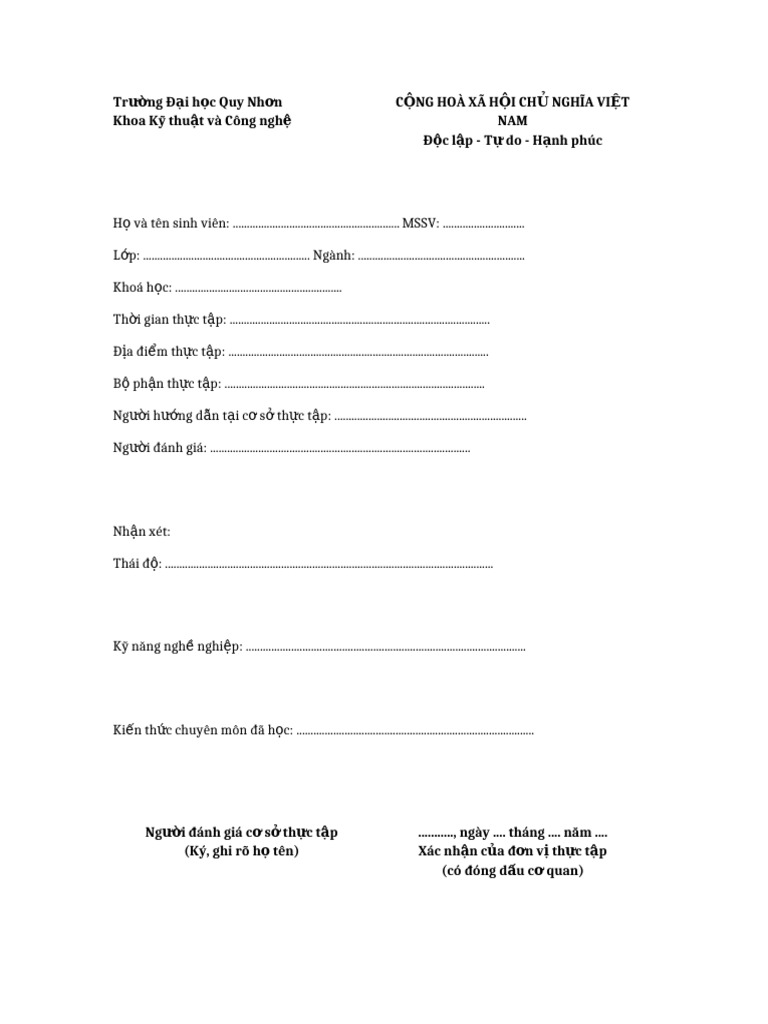 Form Thuc Tap | PDF