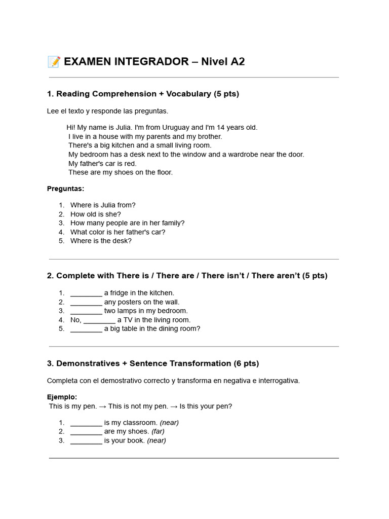 A2 Level Integrative Exam Guide | PDF | Pronoun | Object (Grammar)